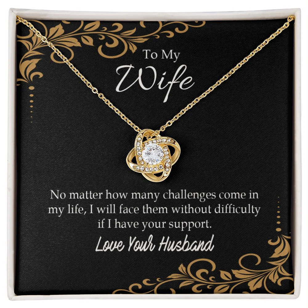 Wife Through Every Challenge Infinity Knot Cz Necklace Gold Tone Standard Box